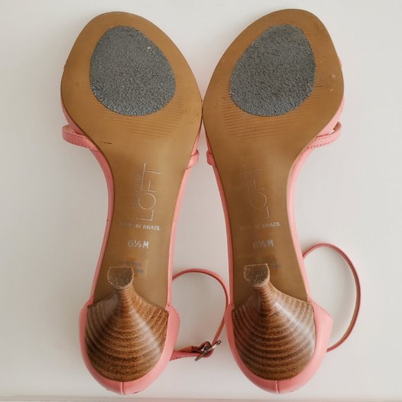 Ann Taylor Loft Leather Ankle Strap 3" Wood Heel Sandals | Like New | 6.5 | Pink - Picture 10 of 16